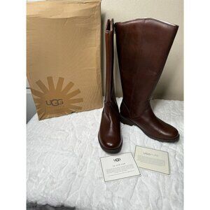 UGG Australia Seldon Womens Sz 10 Shoes Brown Leather Wool Lined Knee High Boots